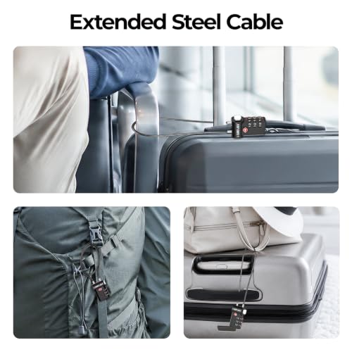 Image of SURE LOCK TSA Approved Luggage Locks with Open Alert Indicator, 3 Digit Combination Cable Travel Lock for Suitcase, Backpack, Gym Locker, Toolbox, Carry On & Travel Bag, EXTRA LONG CABLE, EXTRA LONG