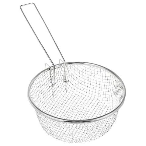 Round Stainless Mesh Basket - 7 Inch - French Fryer Baskets With Handle - Deep Wire Fries Strainers Cover