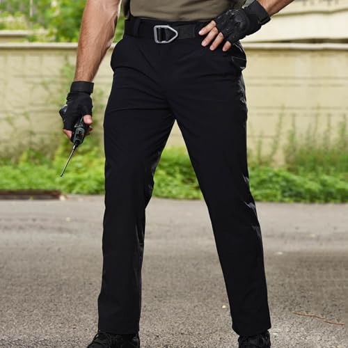 Cargo Pants for Men Straight Leg Elastic Waisted Work Joggers Baggy Button Trousers with Pockets with Belt Loops4