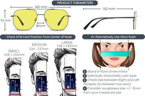 Image of Night Driving Glasses for Men | Anti Reflective Glasses for Night Driving | Photochromic Sunglasses Auto-Darkening with Yellow Polarized, UV & Dust Shield | Large Size Square | Day & Night