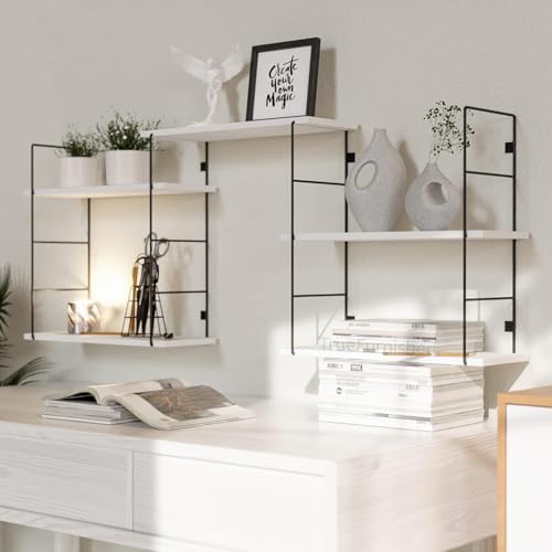 Image of DIY Floating Wall Shelves for Living Room Wall Mounted, Kitchen, Bathroom, Bedroom accsessories & Kidsroom | Wooden & Metal Shelf for Home Office Books, Plants Organiser - White