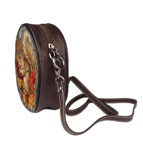Squirrel With Acorns And Autumn Leaves Women Round Crossbody Bags Leather Sling Bag Purse3