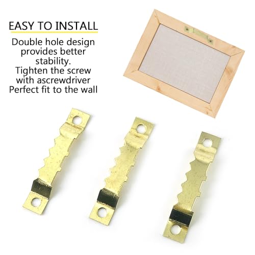 Image of 100 Pcs Sawtooth Hangers Picture Hanging Kit 1.77in Sawtooth Picture Hangers Picture Hooks with Screws Picture Frame Hangers for Photos Artwork Clock (Gold /XK-JC)