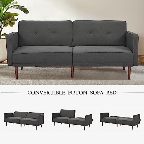 Artdeco Home Convertible Sofa Bed With 3 Level Of Adjustability 76" W Mid-Century Style Soft 100% Polyester Fabric Sleeper Sofa For Small Space Living Room And Apartment(Charcoal) #TOP1