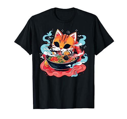 Gato de fideos naranja jengibre - Lindo ramen anime Neko Camiseta