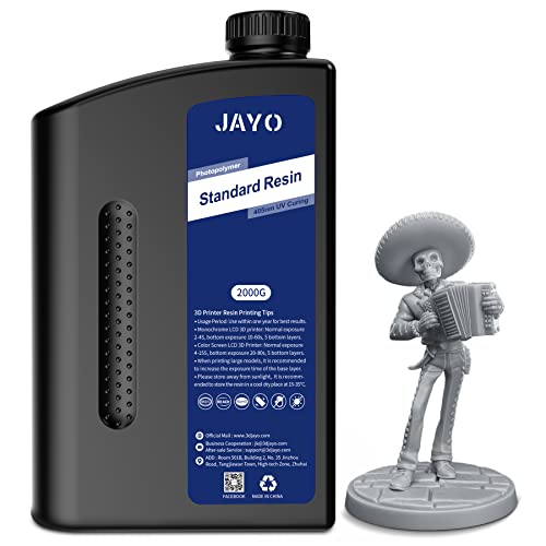 JAYO Resina para impressora 3D 2 KG, 405nm UV padrão resina fotográfica de cura rápida para impressora 3D LCD DLP SLA 4K/6K/8K, alta precisão, baixo encolhimento, cinzento 2000 g