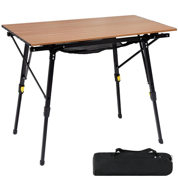 Portal Mesa de camping plegable regulable en altura, aluminio de 90 x 53 cm, plegable, ligera, para 4 personas