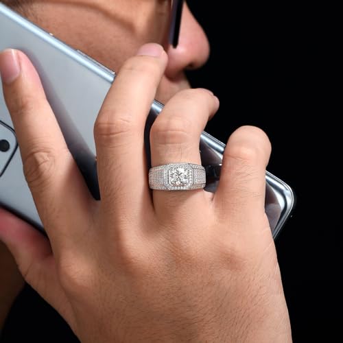 Mens Moissanite Wedding Band Engagement Ring Solitaire Stone 925 Sterling Silver Ring 1.5cttw D Color VVS1 Clarity Brilliant Round Cut Size 7-144