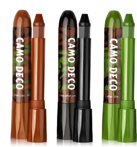 3 Color Camo Face Paint Sticks, Long-Lasting Camouflage Makeup for Face, Eyes & Skin, Waterproof Face Paint For Outdoor Sports (Brown,Black,Green)
