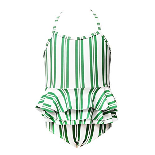 Shan-S 2-12 Years Toddler Baby Kid Girls Ruffles Striped Swimming One Piece Swimsuit Bathing Beach Swimwear