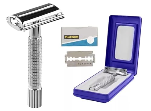Twist Open Butterfly Safety Razor + 5 Double Edge Blades Classic Shaving Set