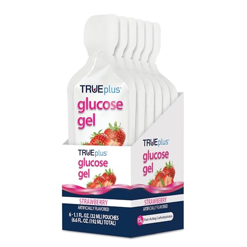 TRUEplus Glucose Gel Pouch Strawberry Flavor 15g Fast-Acting Carbohydrates Per Serving Fat Free Gluten Free Boost Energy 6 Pack