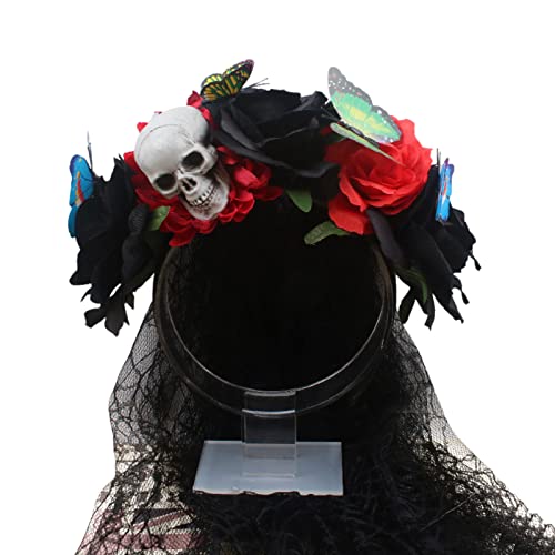 Blanketswarm Bandeau couronne de fleurs pour Halloween, bandeau de roses noires, accessoires de cheveux pour fête de festival Cover