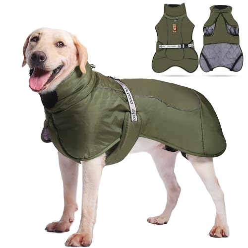 ALLSOPETS Cappotto Invernale per Cani Taglia Media e Grande, Riflettente e Antivento, Giacca Calda con Cintura Regolabile e Anello a D per Guinzaglio (Verde Militare, 4XL)