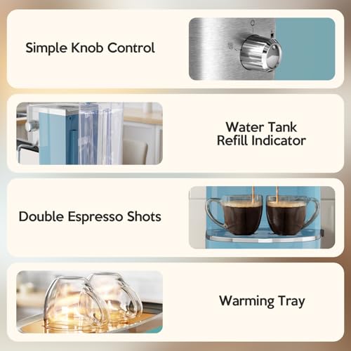 Image of 20 Bar Espresso Machine Semi-Automatic, Professional Coffee Maker with Milk Frother Steam Wand & 45OZ Removable Water Tank, Home Barista System for Cappuccino, Latte, Americano-Stainless Steel-Blue