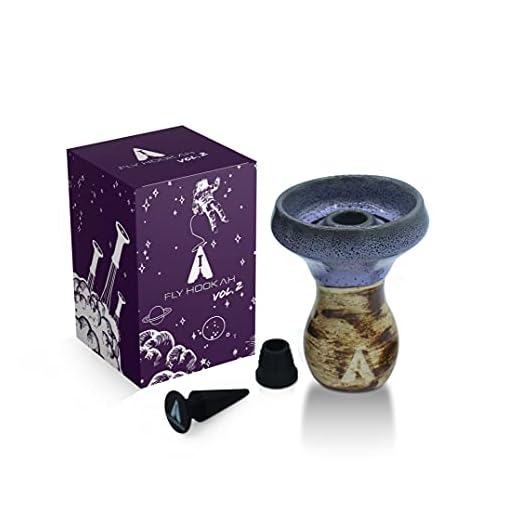 Fly Hookah Vol.2 - Cazoleta Cachimba de Alta Temperatura - Barro Blanco Gres y Adaptado a Todos los Gestor de Calor Shisha - Con Goma para Cachimba y Tapon Para Evitar Atascar el Tabaco