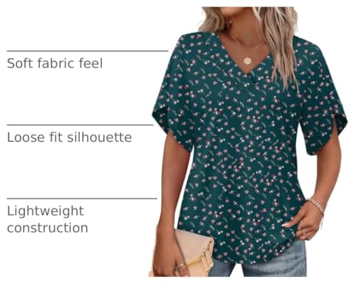 Image of WIHOLL Womens Summer Tops Short Petal Sleeve Shirts Fashion V Neck Womens Clothing