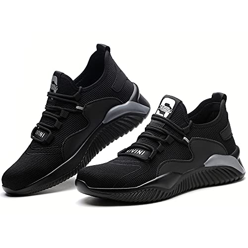 Foto von Mitudidi Arbeitsschuhe Herren Damen Sicherheitsschuhe Leicht mit Stahlkappe Stahlkappenschuhe Sportliche Schutzschuhe Atmungsaktiv rutschfest Schwarz Grau 44 EU