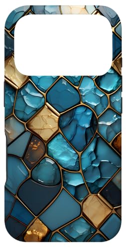 菱形 六角形 青 幾何学模様 エッジ柄 スマホケース iPhone 17 Pro 用