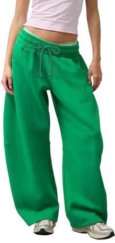 Waitfairy Barrel Sweatpants Women Baggy - 29 Inseam Drawstring Curved Wide Leg Sweatpants Women Lounge Gym Sweats Joggers Clover Green M