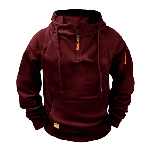 Mens Hoodies Long Sleeve Quarter Zip Up Pullover Sweatshirts Drawstring Winter Warm Casual Hooded Shirt with Pocket