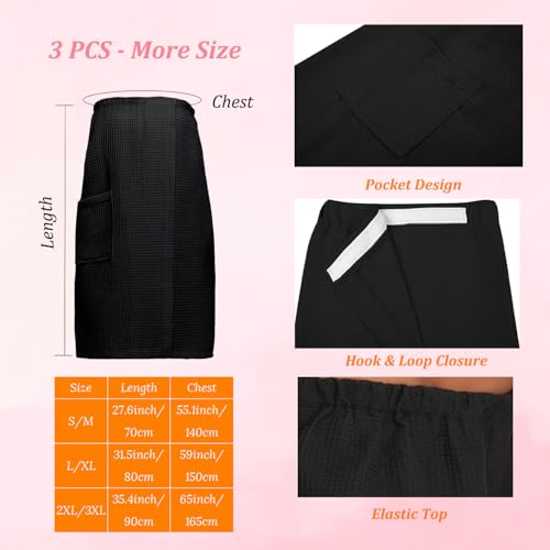Image of 3 Pcs Towel Wrap for Women Lightweight Waffle Spa Bathrobe Cover Up Bath Shower Wraps with Adjustable Closure