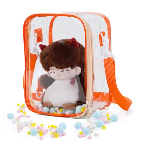 GNEGNI 痛バッグ ぬいぐるみポーチ PVC 全透明 大容量 見せバッグ 2つの携帯方式 取り出し便利 ぬいぐるみ おしゃれ 人形入れ 20-25cm (オレンジ)