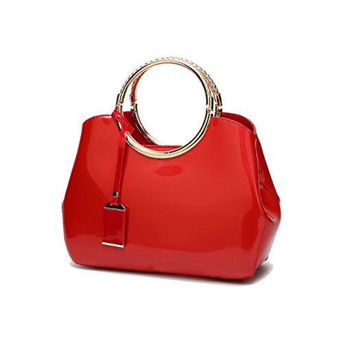 Coolives Sac a Main avec Bandoulière pour Femme Sacs de soirée en Cuir Verni PU pour Mariage Sac a épaule Rouge