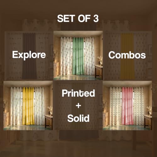 Image of Urban Space 100% Cotton Curtains for Door, Combo Set of 3 Curtains 7 feet Long, 60-65% Room Darkening Curtain, Tieback & Eyelets Included with Curtains for Home Decor (Liberty Blue, 7 Feet)