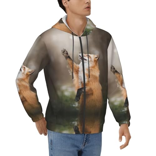 Sweat à capuche renard homme imprimé animal avec poches amples