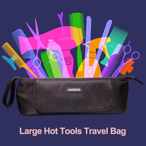 Image of ANGENIL Large Flat Iron Mat with Heat Mat for Curling Iron Hair Curler Hair Straightener Brush Hair Dryer Portable Hot Tool Organizer for Women, Black, Travel Storage