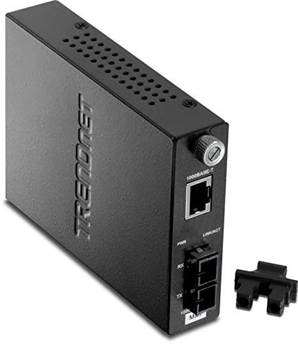 sx fiber - TRENDnet Intelligent 1000Base-T to 1000Base-SX Multi-Mode SC Fiber Media Converter, Up to 550M (1800 ft), Fiber to Ethernet Converter, 2Gbps Switching Capacity, Lifetime Protection, Black, TFC-1000MSC