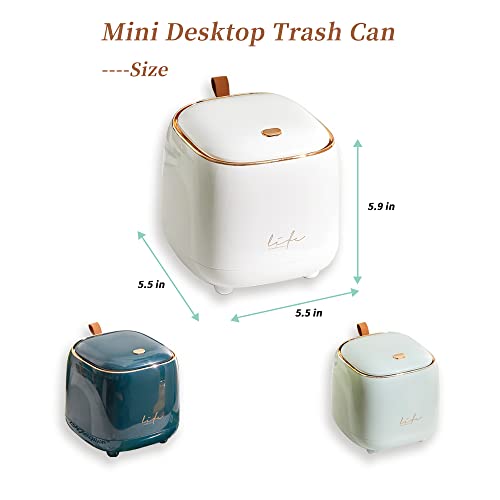 Mini Countertop Trash Can With 5 Rolls Of Trash Bags, Waste Can With Press Type Lid, 0.5 Gallon/1.5 Liter Wastebasket Trash Can Dispenser, Mini Bin For Bathroom Vanity,Coffee Table (White) #TOP4