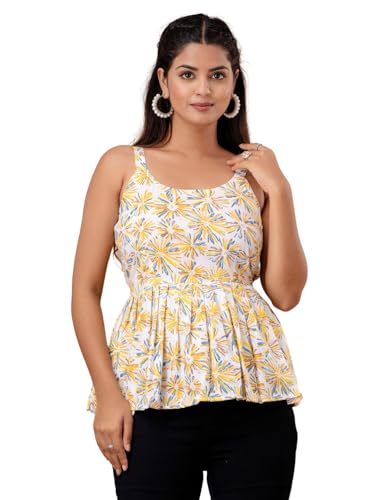 Image of feranoid Women Cotton Printed Sleeveless Strap Peplum Top