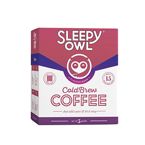 Image of Sleepy Owl Coffee Flavour Bomb Cold Brew Packs | 5 Flavours | Set of 5 Packs - Makes 15 Cups | 3 Step Brew - No Equipment Required | Cold Brew Coffee | 100% Arabica Beans