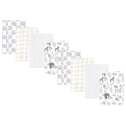 Image of Hudson Baby Cotton Poly Flannel Burp Cloths Multipack, Neutral Safari 8-Pack, One Size