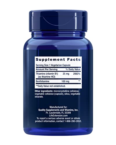 Life Extension Benfotiamine with Thiamine, 100 mg benfotiamine, Cardiovascular Health, Brain Health, Non-GMO, Gluten-Free, 120 Vegetarian Capsules - image 2