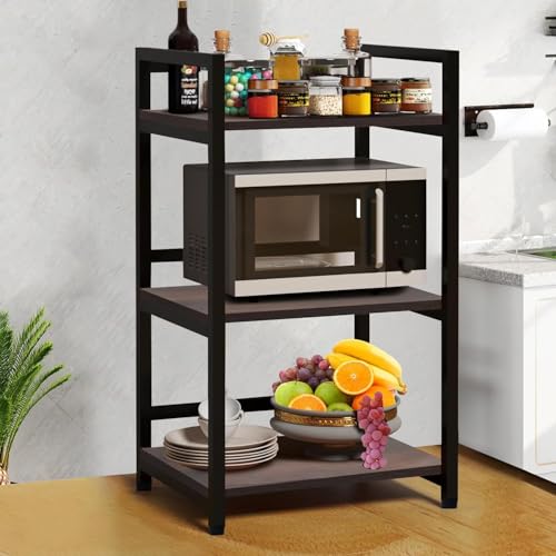 Image of wow craft 3-Tier Multifunctional Rack | Kitchen Storage Shelf, Microwave Stand, Cosmetic Shelf Rack | Floor Mount Kitchen Shelves with Black Pipe Design | Crafted with Engineered Wood & Metal