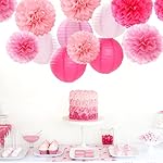 Light-Hot Pink Party-Decorations Paper-Flowers Lanterns - 15pcs Graduation Girl Birthday Decor Tissue Pom Poms Streamers, Bridal Baby Shower Wedding Bachelorette Valentine Hanging Supplies Hugfond - Image 2