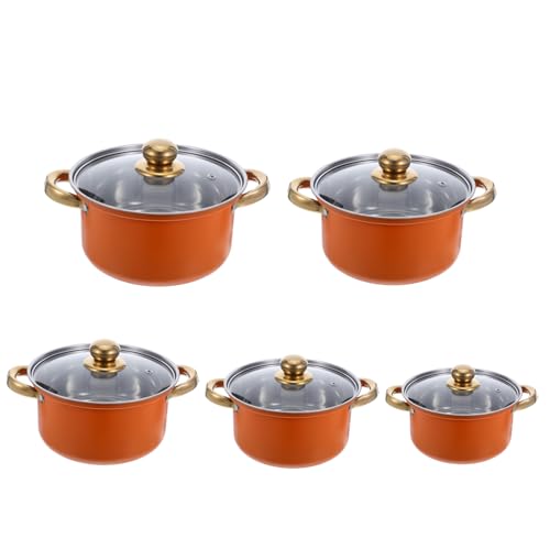 PRETYZOOM 5 juegos Utensilios de Cocina de Acero Inoxidable con Grueso para Inducción Ollas y Cacerolas con Tapas de Vidrio y Mangos Ergonómicos para Sopa Pasta y Guisos