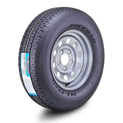 ROCKMAN Trailer Tire Wheel Assembly ST215/75R14 8-Ply D 108M 5 Lug on 4.5 PCD Silver Mod Rim