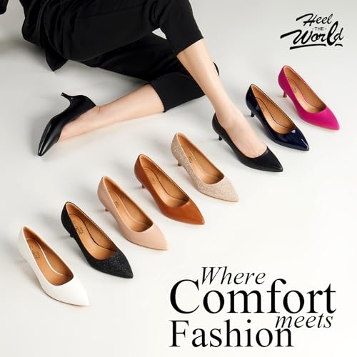 Heel The World Women's Pumps, Black Nude White Gold Brown Kitten Heels for Women 2 inch2