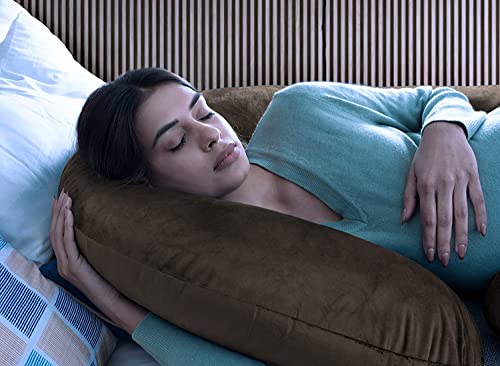 Image of C-Shaped Sleeping Pregnancy Pillow| Removable Washable Velvet Covers with Zipper| PregnoCare Fibres| Maternity, Nursing| Full Body Soft Support Bump, Head, Back, Shoulder, Hips, Legs and Belly (Brown)