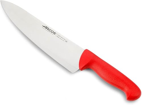 Arcos Cuchillo de chef serie 2900 - Hoja de acero inoxidable de nitrum de 10" con mango de polipropileno rojo - Plata para higiene - Sistema de