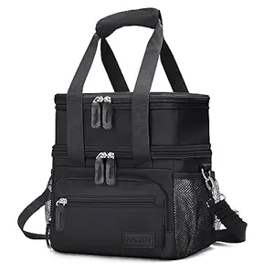 RONROX Double Deck Insulated Lunch Box, Leakproof Reusable Lunch Cooler Bags, Expandable Large Lunch bag, 900D Oxford for Men Women, Adults Work, Office, Picnic, 17L, Black