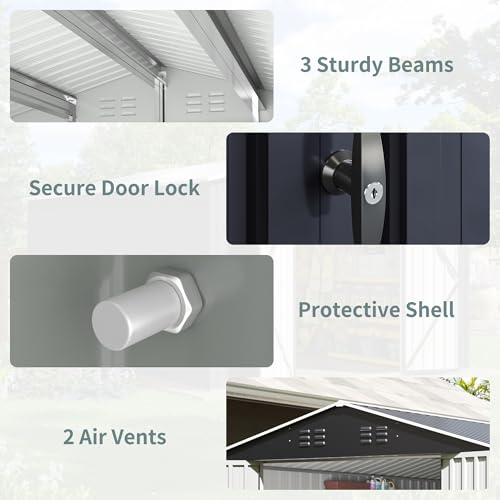 Image of Polar Aurora 12x14 FT Outdoor Storage Shed Black | Garden Shed with Updated Frame Structure and Lockable Doors, Metal Tool Sheds for Backyard Garden Patio Lawn