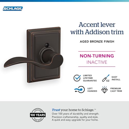 Image of SCHLAGE Accent Lever with Addison Trim Non-Turning Lock in Aged Bronze - Left Handed - F170 ACC 716 ADD LH