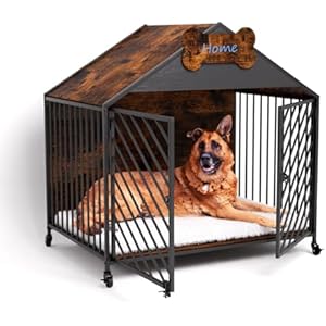 Heavy Duty Dog Crate Furniture for Large Breed - 39.4" Chew-Proof Kennel with Gable Roof, Double Door Escape-Proof Indoor Dog Cage, Rustic Brown