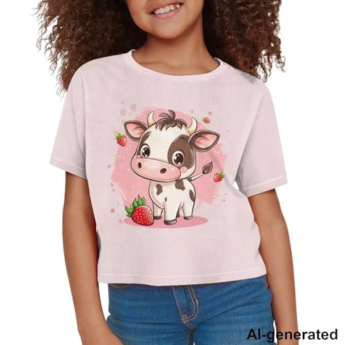 Image of Cute Crop Tops for Girls Short Sleeve Summer T Shirts Fashion Graphic Tees Crew Neck Pullover Tee 5-14 Years