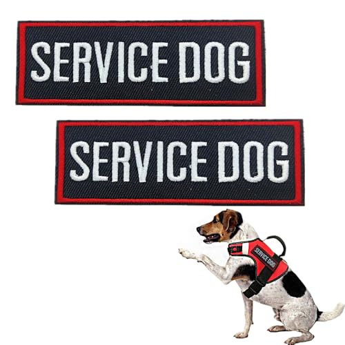 2 Pack Service Dog Patches for Harness Tags with Hook and Loop Patches Red Border for Vests and Harnesses for Dog in Training Service Dog Emotional Support